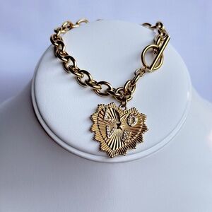 Gold LOVE Heart Pendant Chunky Bracelet